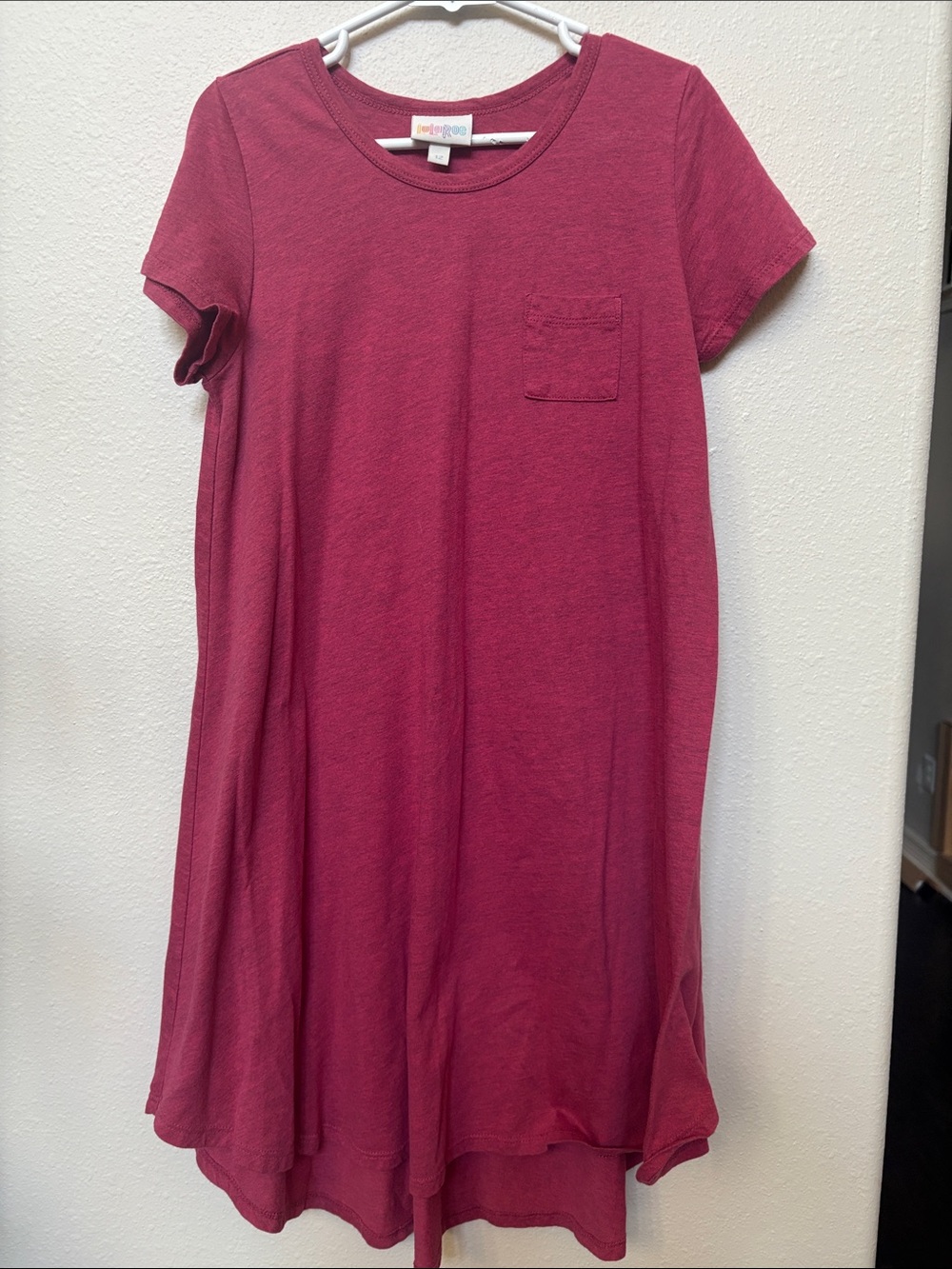 LuLaRoe size 12 Girls' Raspberry Crewneck Pocket Swing Dress